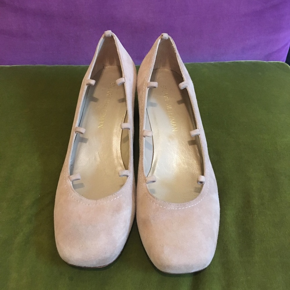 Stuart Weitzman tan suede chunky heel